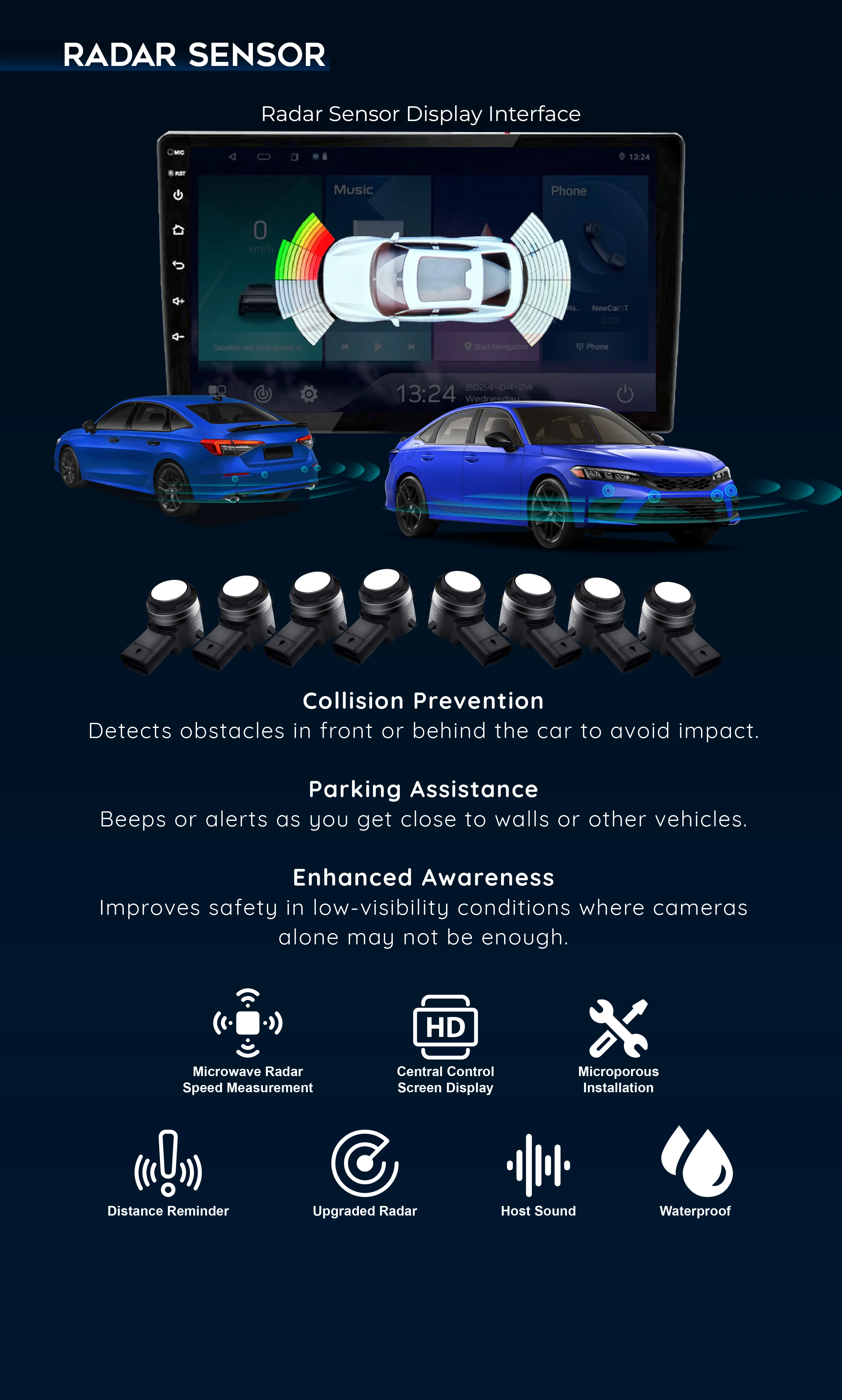 DX360 Radar Sensor System - Advanced collision prevention, parking assistance, and enhanced awareness with microwave radar technology